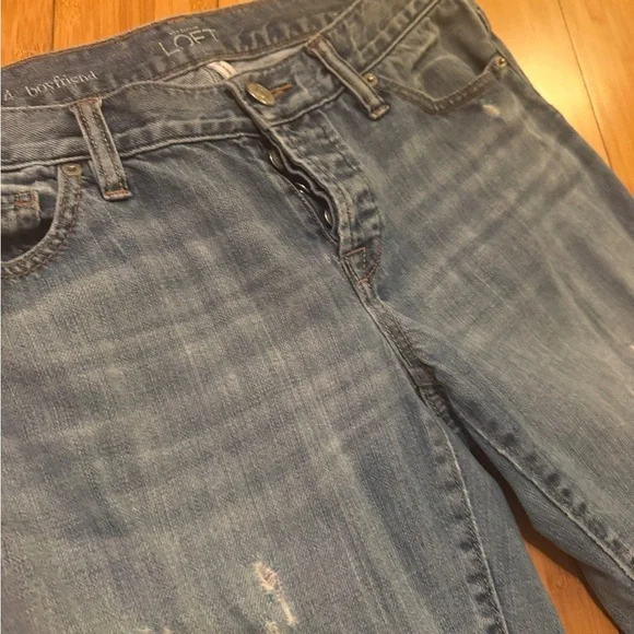 LOFT Light Blue Distressed Button Fly Boyfriend Jeans - Picture 4 of 12